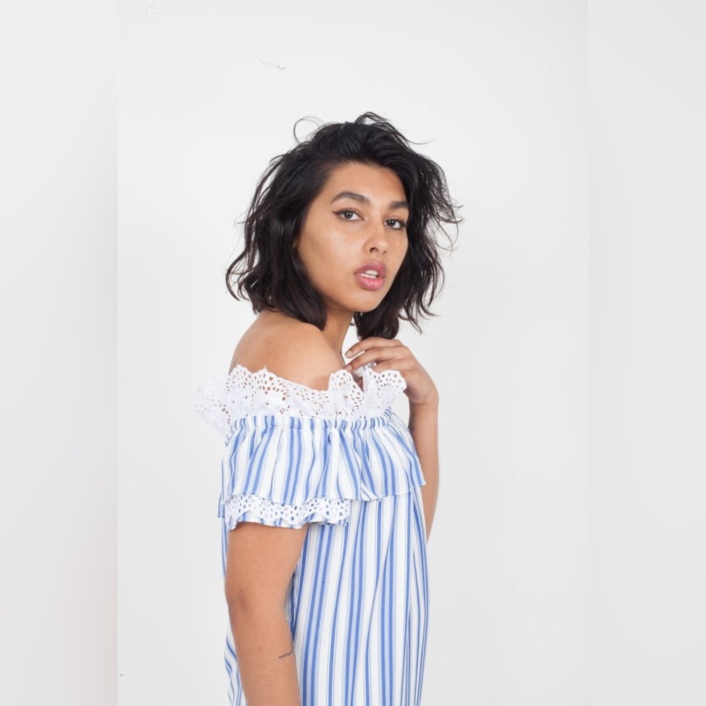 MISA Los Angeles Linen Carina Dress Blue Stripes Size XS - Picture 3 of 14